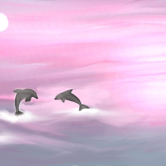 Pink Sunrise | Dolphins | Modern Wall Decor | Minimalist Digital Prints | Kids - Picture 3 of 4